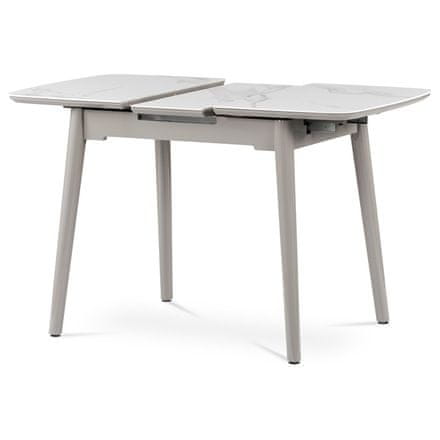 Autronic Moderný jedálenský stôl Jídelní stůl 110+30x75 cm, keramická deska bílý mramor, masiv, šedý vysoký lesk (HT-401M WT)